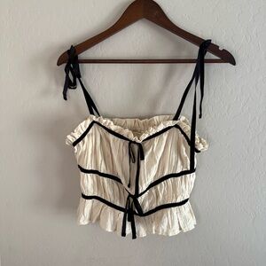 Cream Ruffle Top with Black Straps Size Medium